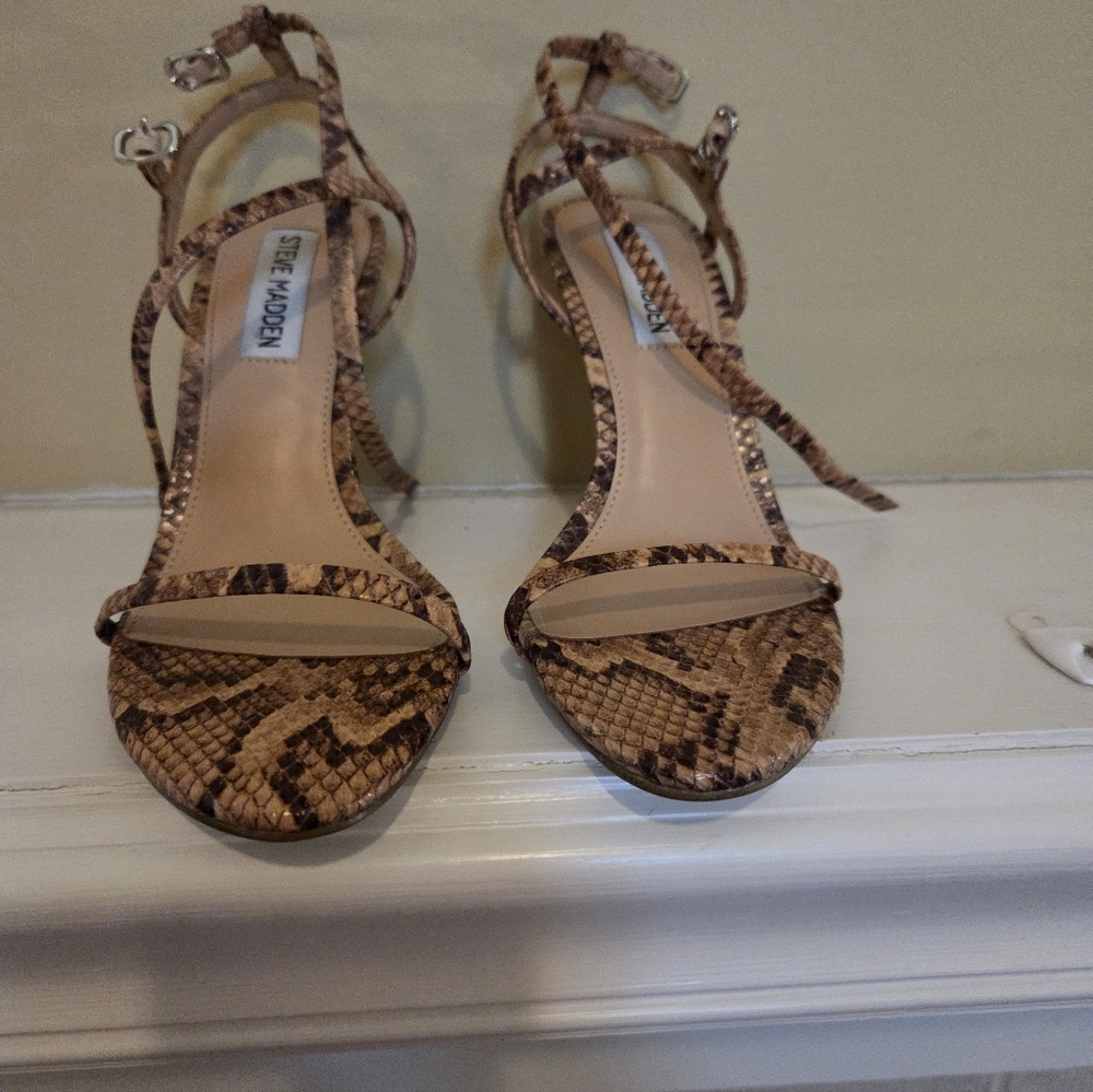 NEW Steve Madden Brown Snake-Print Strappy Heels